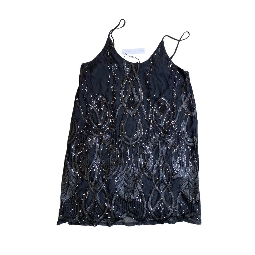 Three Eighty Two, Women's Black Spaghetti Strap Sequin Dress, Large, NWT
